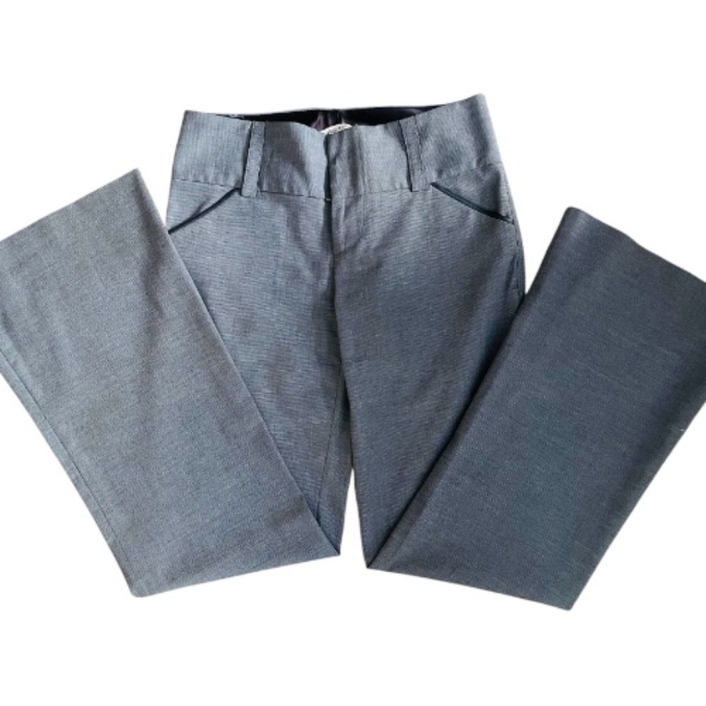 Alice + Olivia Gray Wool Trouser + Leather Trim Size 6